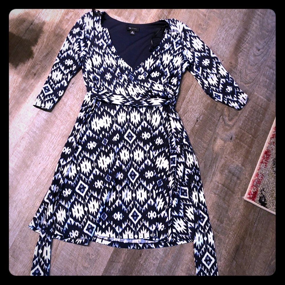 AB Studio Navy and White Patterned Dress
